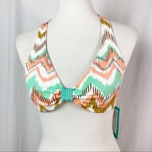 O’Neill Hybrid Daydream Chevron Sports Bra Bikini Top Lg NEW NWT